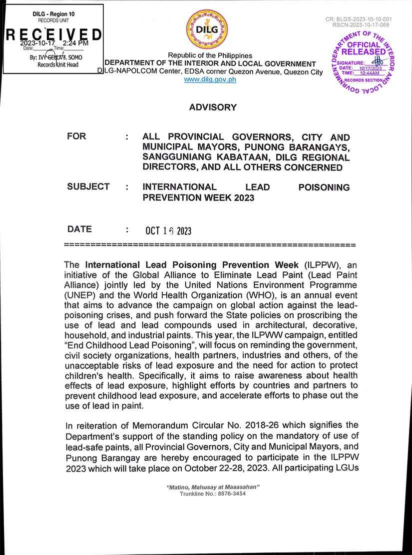 DILG Advisory on ILPPW