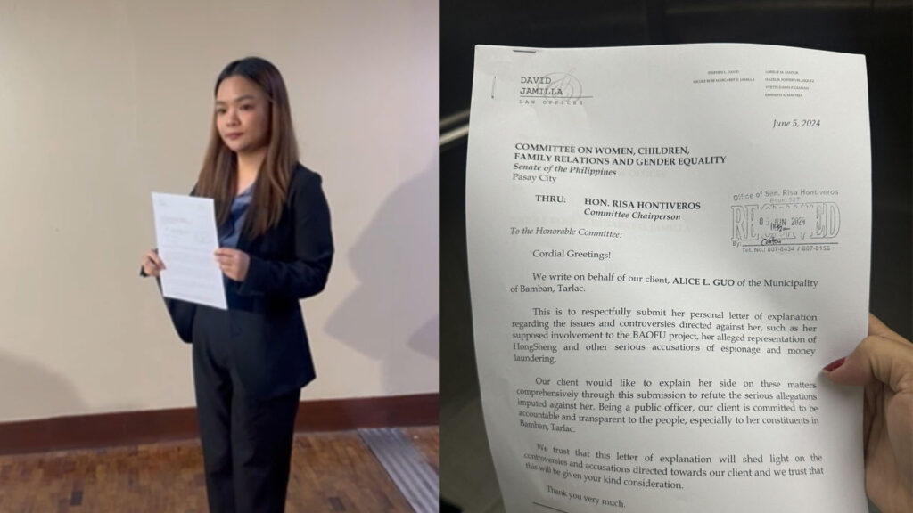 Bamban Mayor Alice Guo Submits Personal Letter to Senate Committee