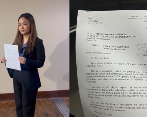 Bamban Mayor Alice Guo Submits Personal Letter to Senate Committee